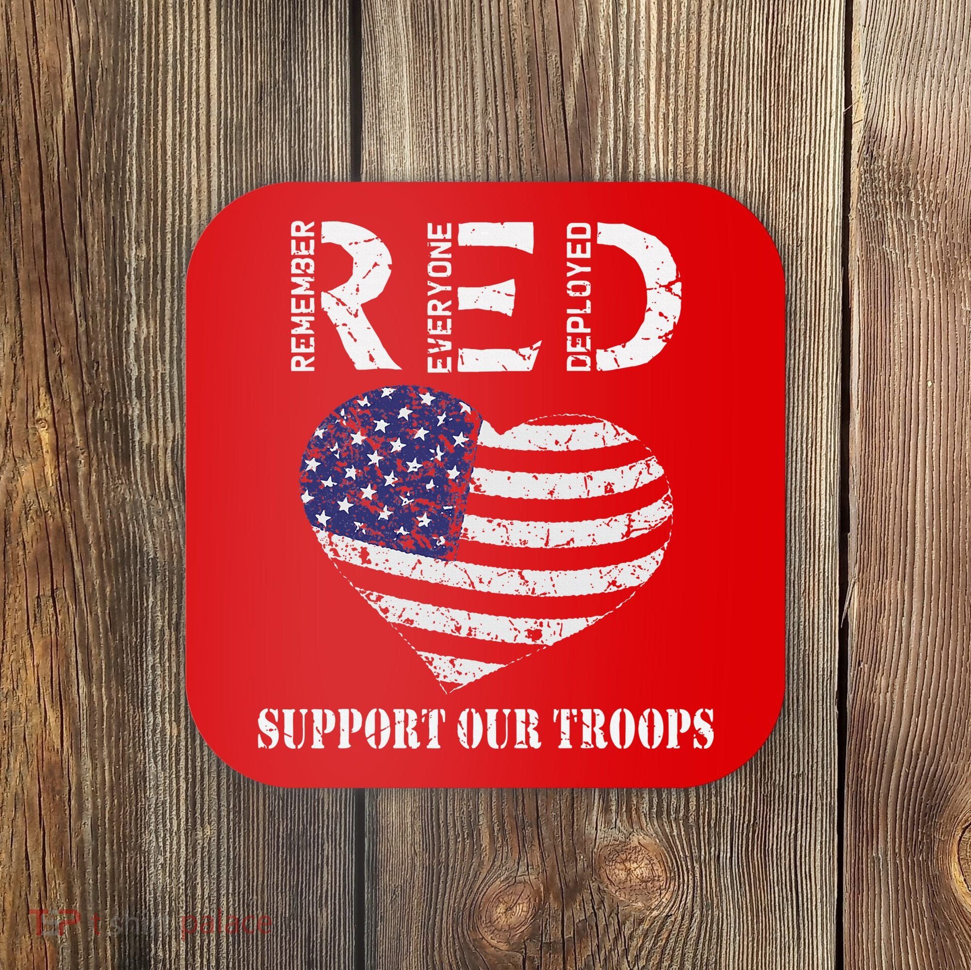 RED Friday Military Support Our Troops Heart Retro US Flag Coaster