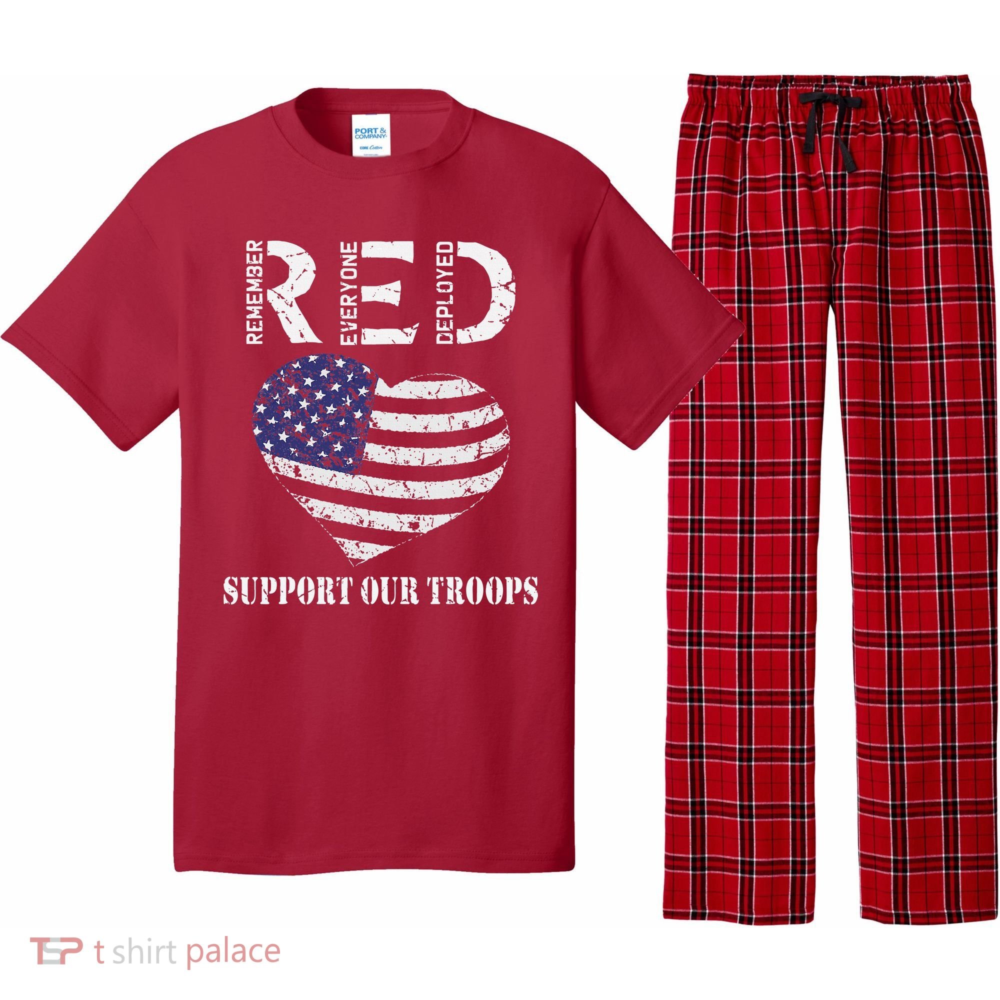 RED Friday Military Support Our Troops Heart Retro US Flag Pajama Set