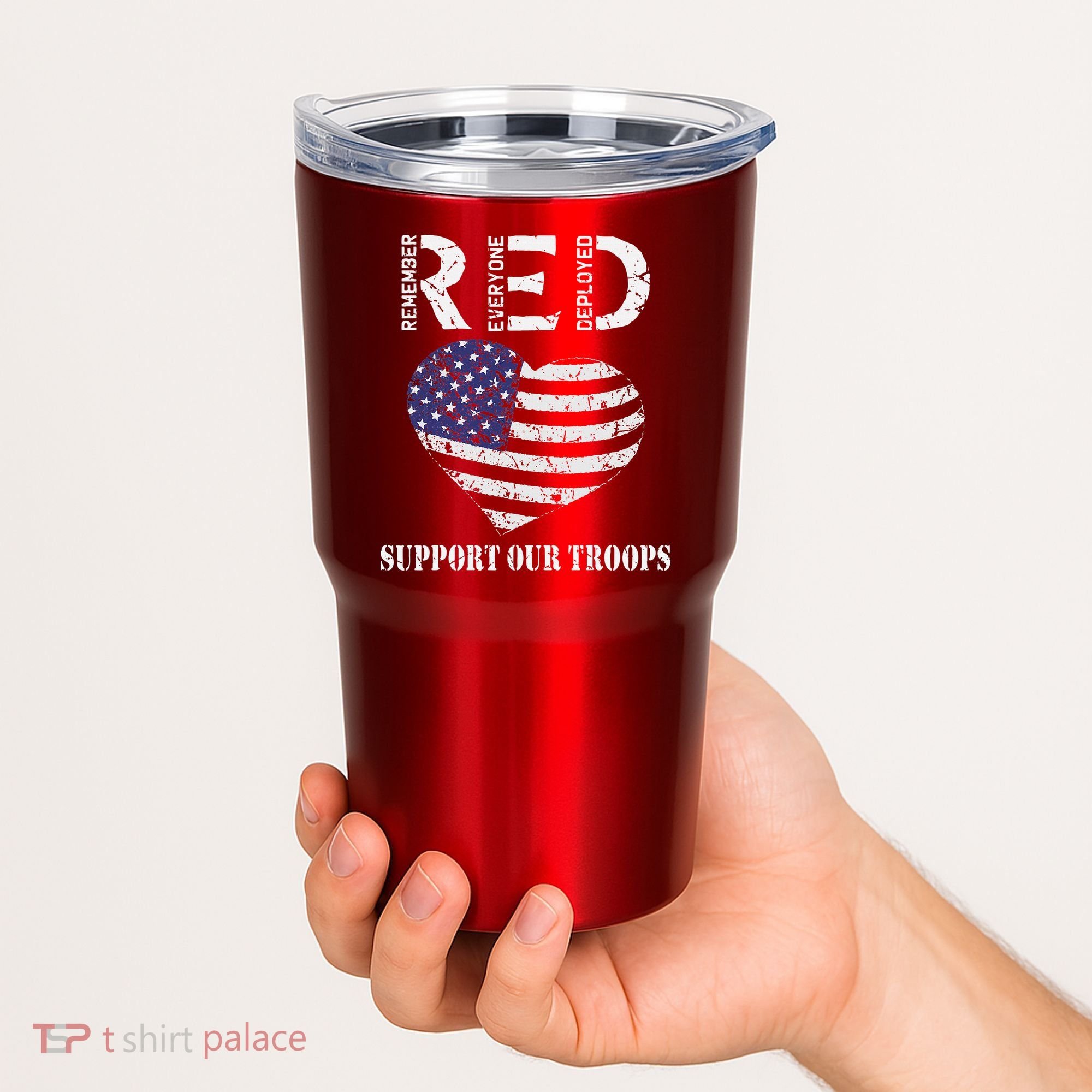 RED Friday Military Support Our Troops Heart Retro US Flag Tumbler