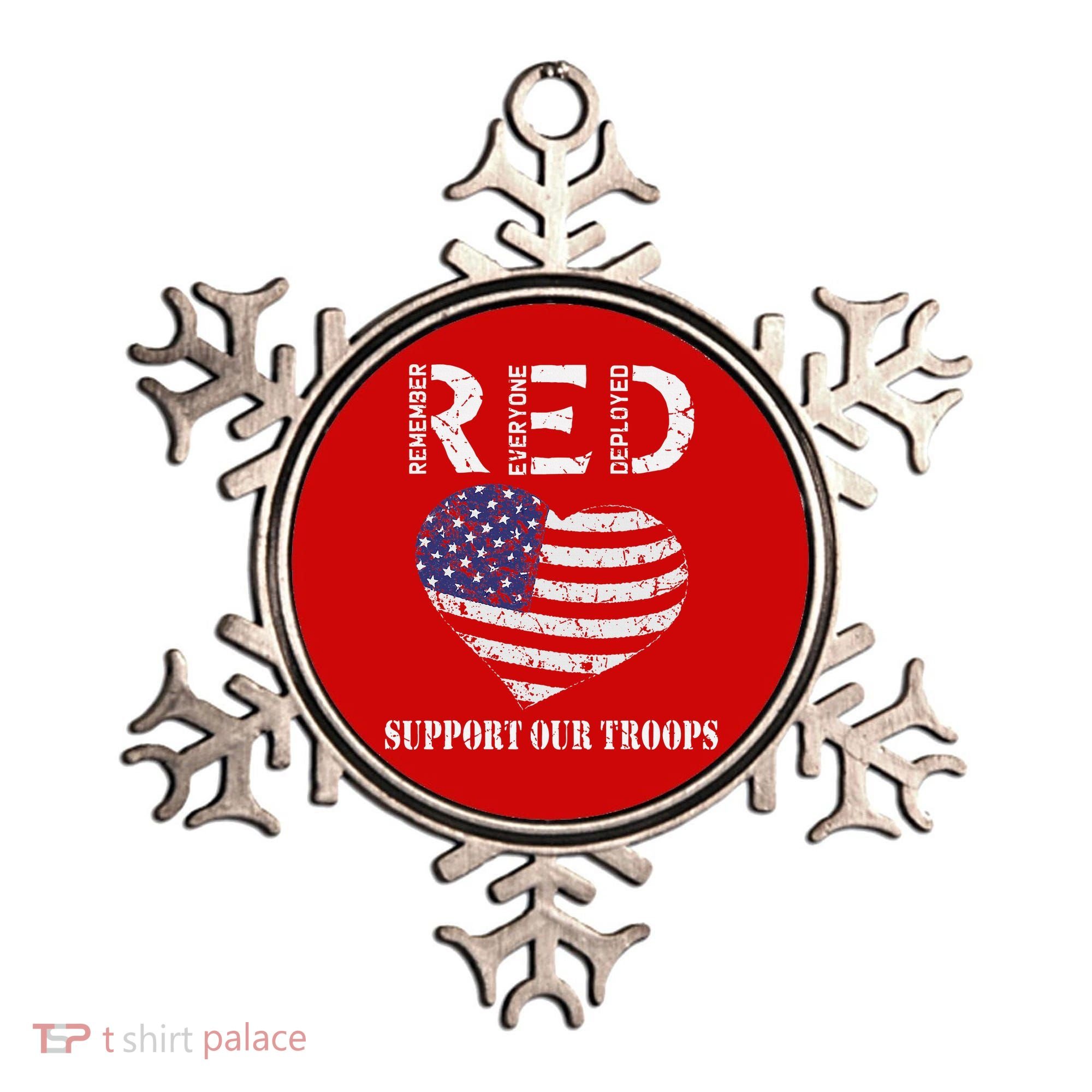 RED Friday Military Support Our Troops Heart Retro US Flag Ornament
