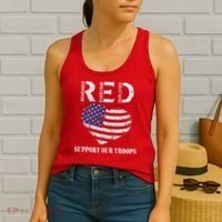 RED Friday Military Support Our Troops Heart Retro US Flag Women's Tank Top thumb 2