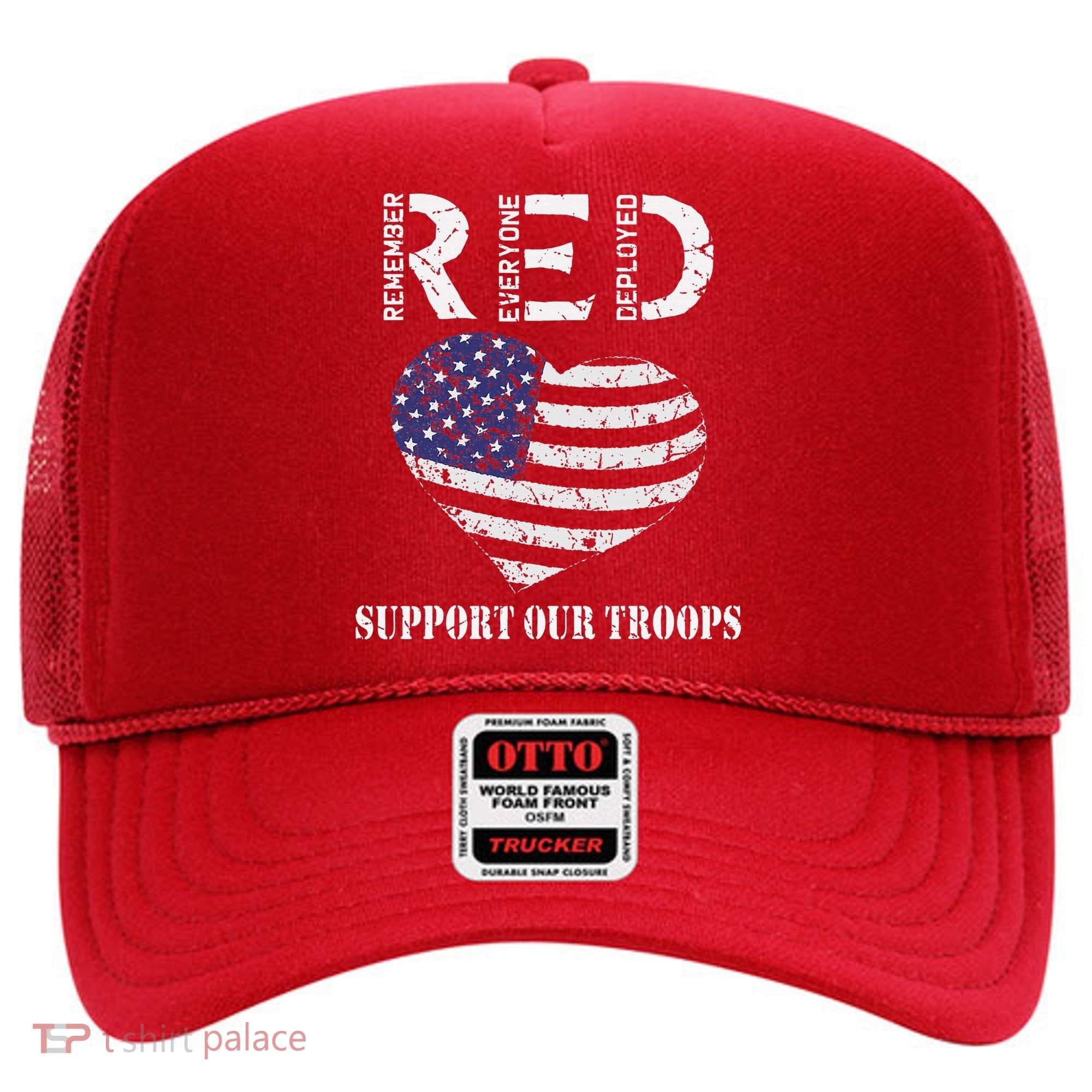 RED Friday Military Support Our Troops Heart Retro US Flag Hat