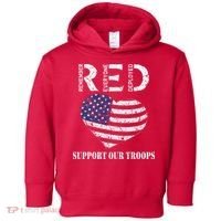 RED Friday Military Support Our Troops Heart Retro US Flag Toddler Hoodie thumb 0