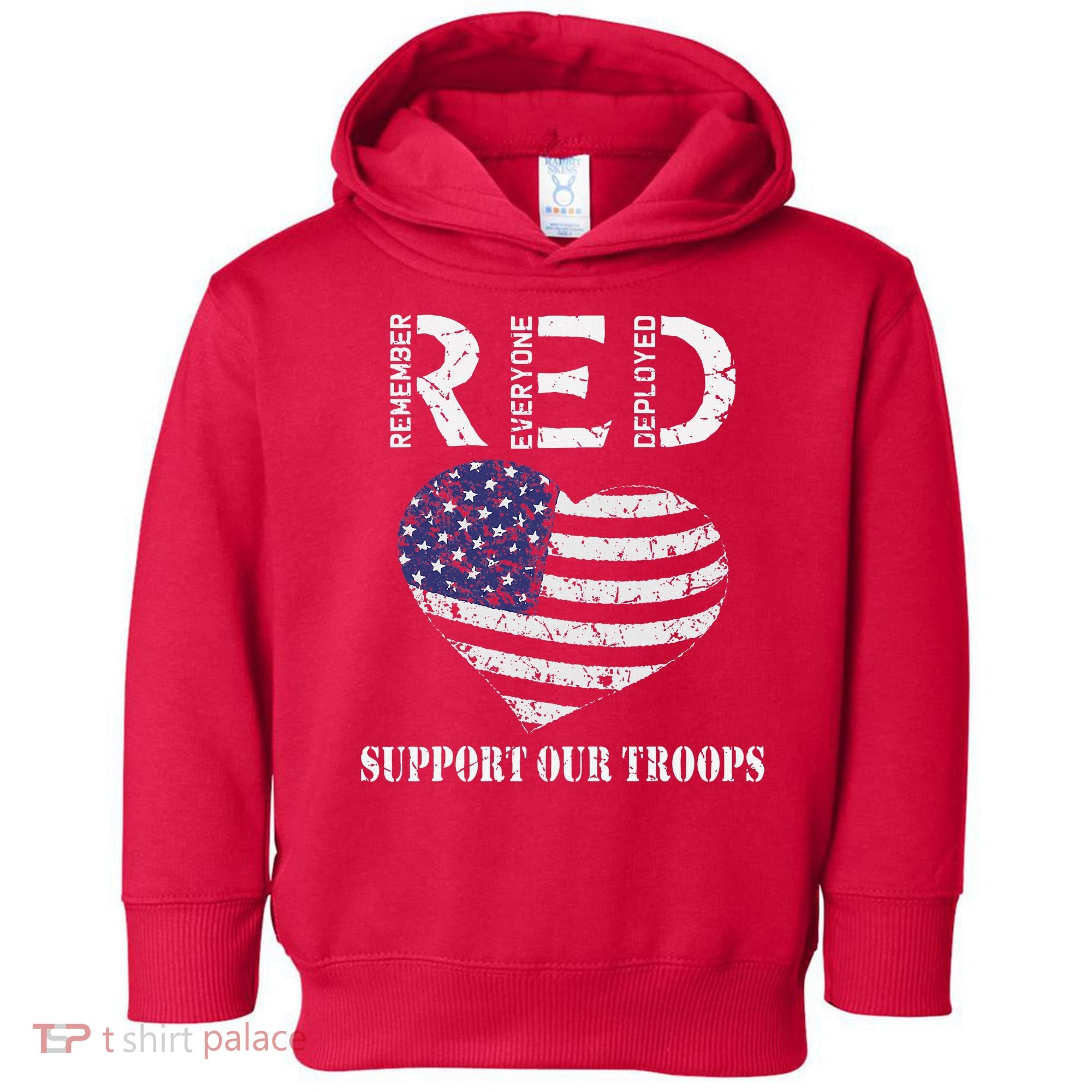 RED Friday Military Support Our Troops Heart Retro US Flag Toddler Hoodie