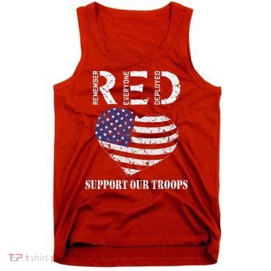 RED Friday Military Support Our Troops Heart Retro US Flag Tank Top