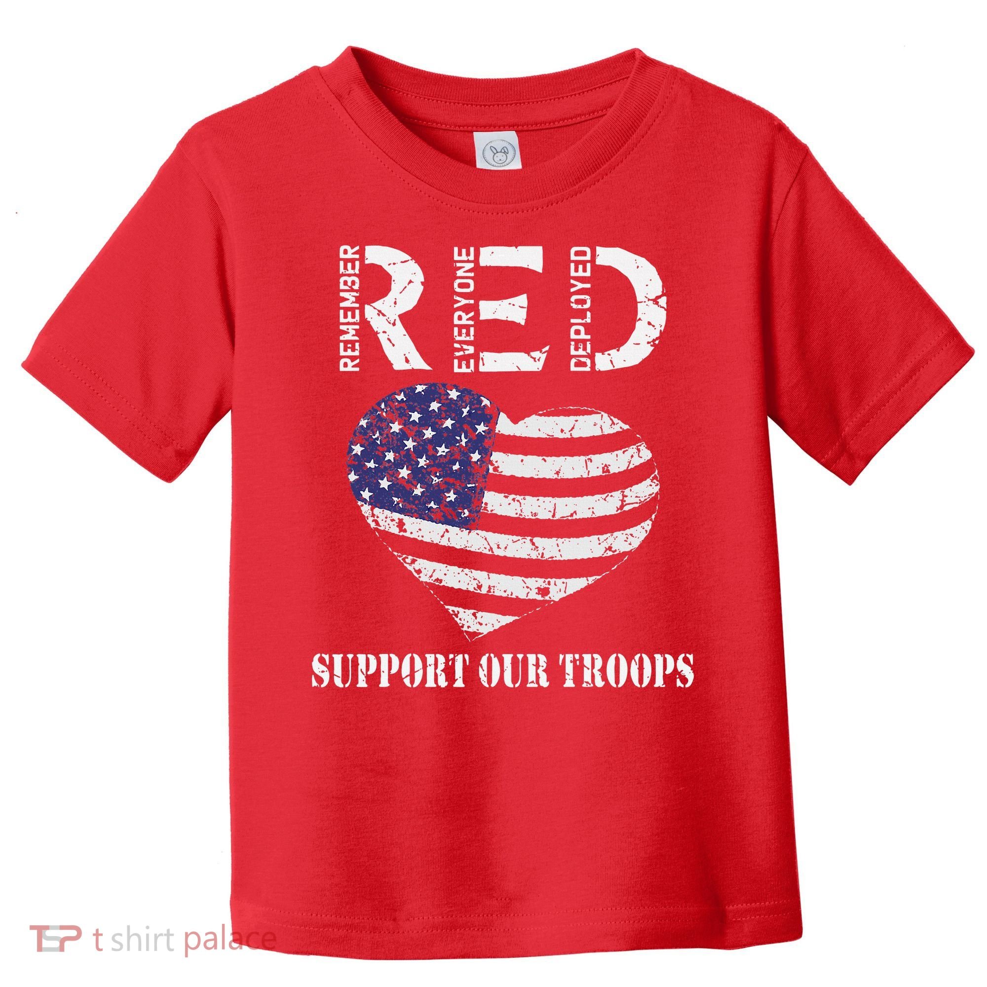 RED Friday Military Support Our Troops Heart Retro US Flag Toddler T-Shirt