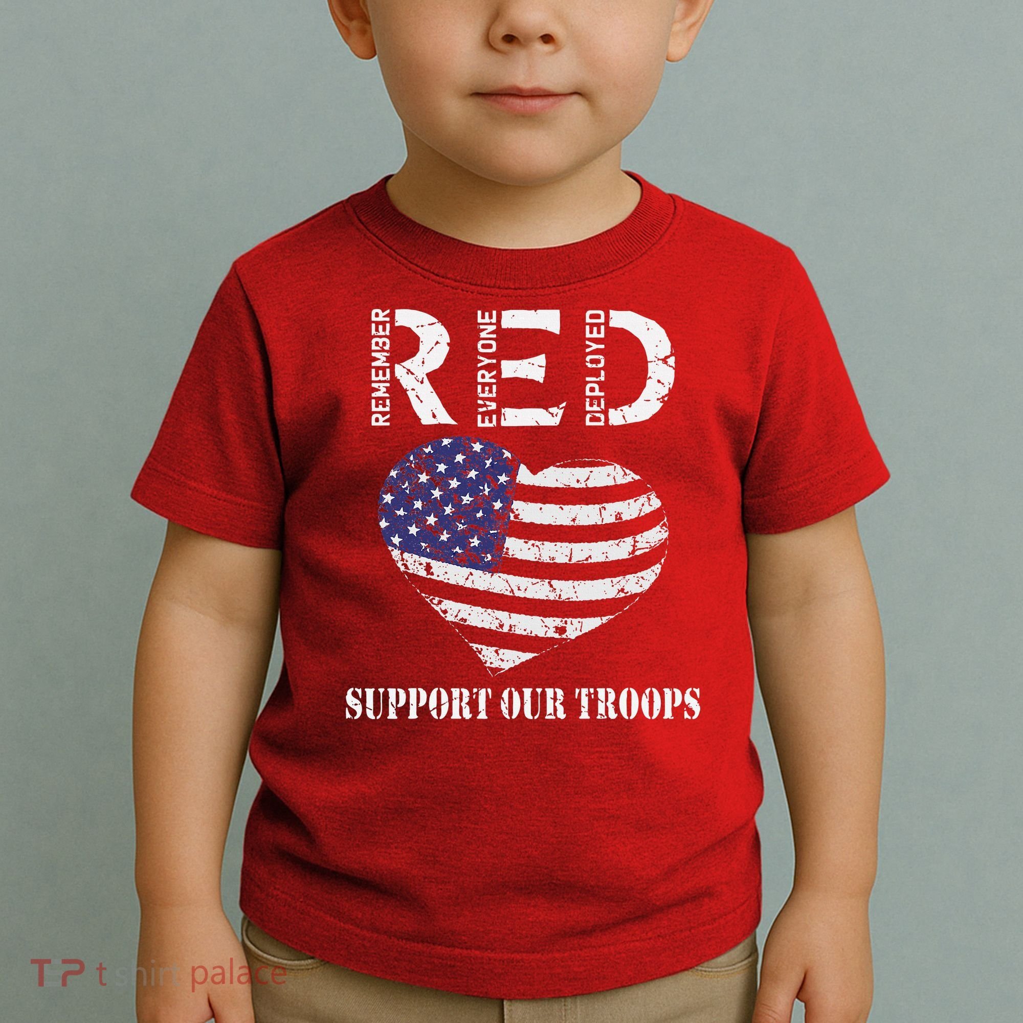 RED Friday Military Support Our Troops Heart Retro US Flag Toddler T-Shirt