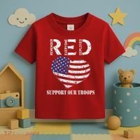 RED Friday Military Support Our Troops Heart Retro US Flag Toddler T-Shirt thumb 3