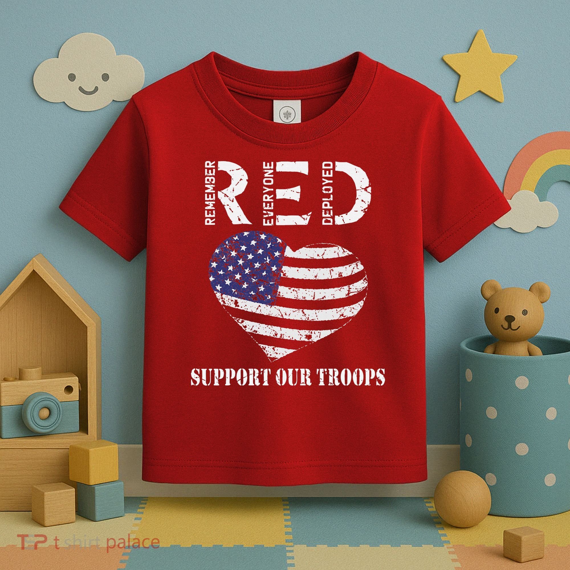 RED Friday Military Support Our Troops Heart Retro US Flag Toddler T-Shirt