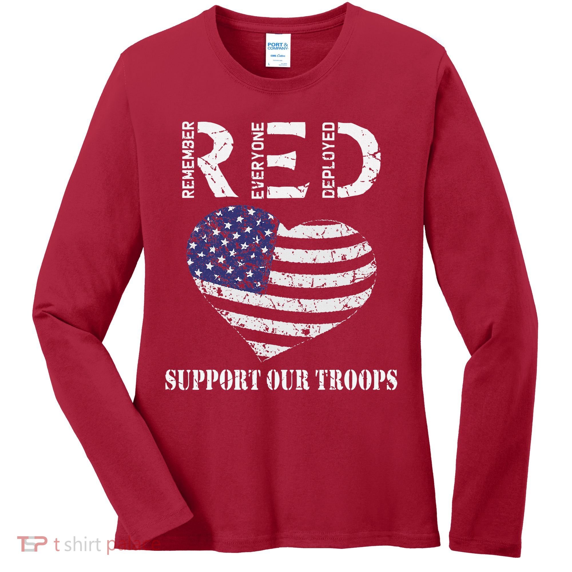 RED Friday Military Support Our Troops Heart Retro US Flag Women's Long Sleeve Shirt