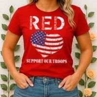 RED Friday Military Support Our Troops Heart Retro US Flag Women's T-Shirt thumb 2
