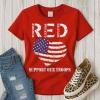 RED Friday Military Support Our Troops Heart Retro US Flag Women's T-Shirt thumb 3