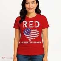 RED Friday Military Support Our Troops Heart Retro US Flag Women's T-Shirt thumb 4