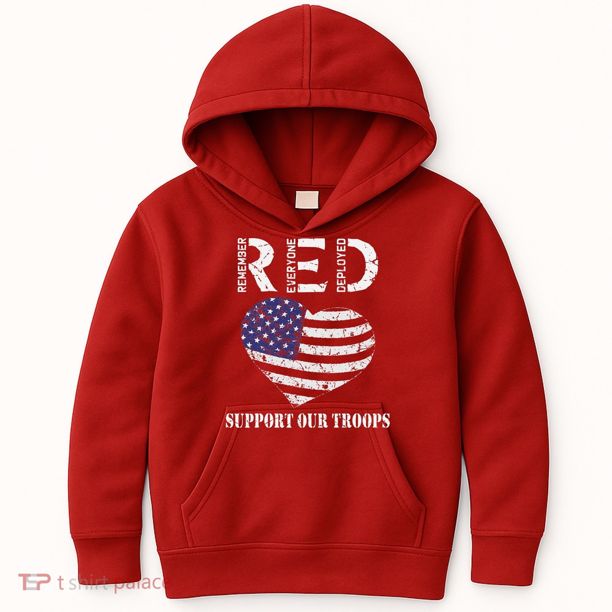 RED Friday Military Support Our Troops Heart Retro US Flag Kids Hoodie