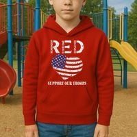 RED Friday Military Support Our Troops Heart Retro US Flag Kids Hoodie thumb 2