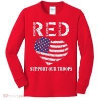 RED Friday Military Support Our Troops Heart Retro US Flag Kids Long Sleeve Shirt thumb 0