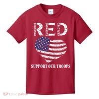 RED Friday Military Support Our Troops Heart Retro US Flag Kids T-Shirt thumb 0