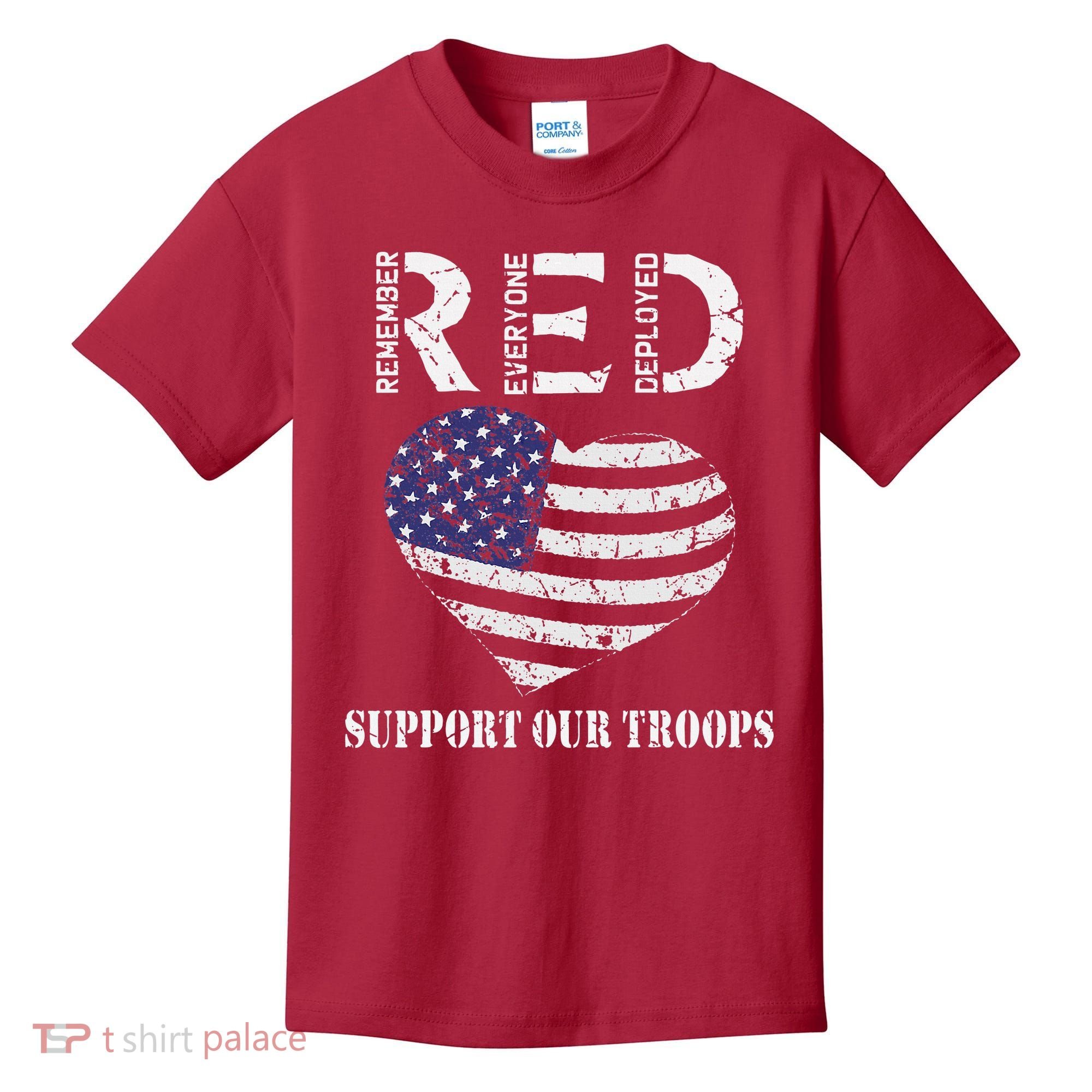 RED Friday Military Support Our Troops Heart Retro US Flag Kids T-Shirt