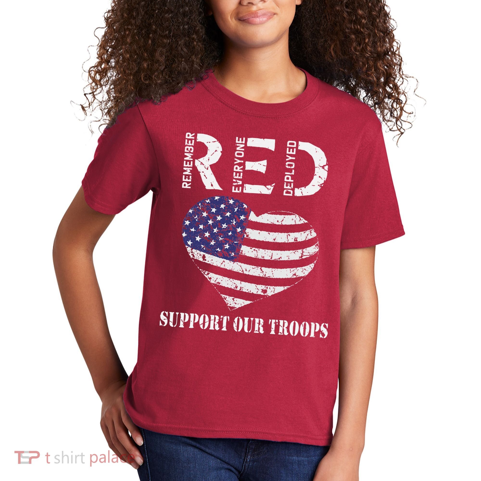 RED Friday Military Support Our Troops Heart Retro US Flag Kids T-Shirt