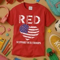 RED Friday Military Support Our Troops Heart Retro US Flag Kids T-Shirt thumb 3