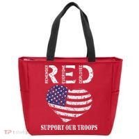 RED Friday Military Support Our Troops Heart Retro US Flag Tote Bag thumb 0