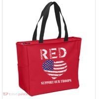 RED Friday Military Support Our Troops Heart Retro US Flag Tote Bag thumb 2