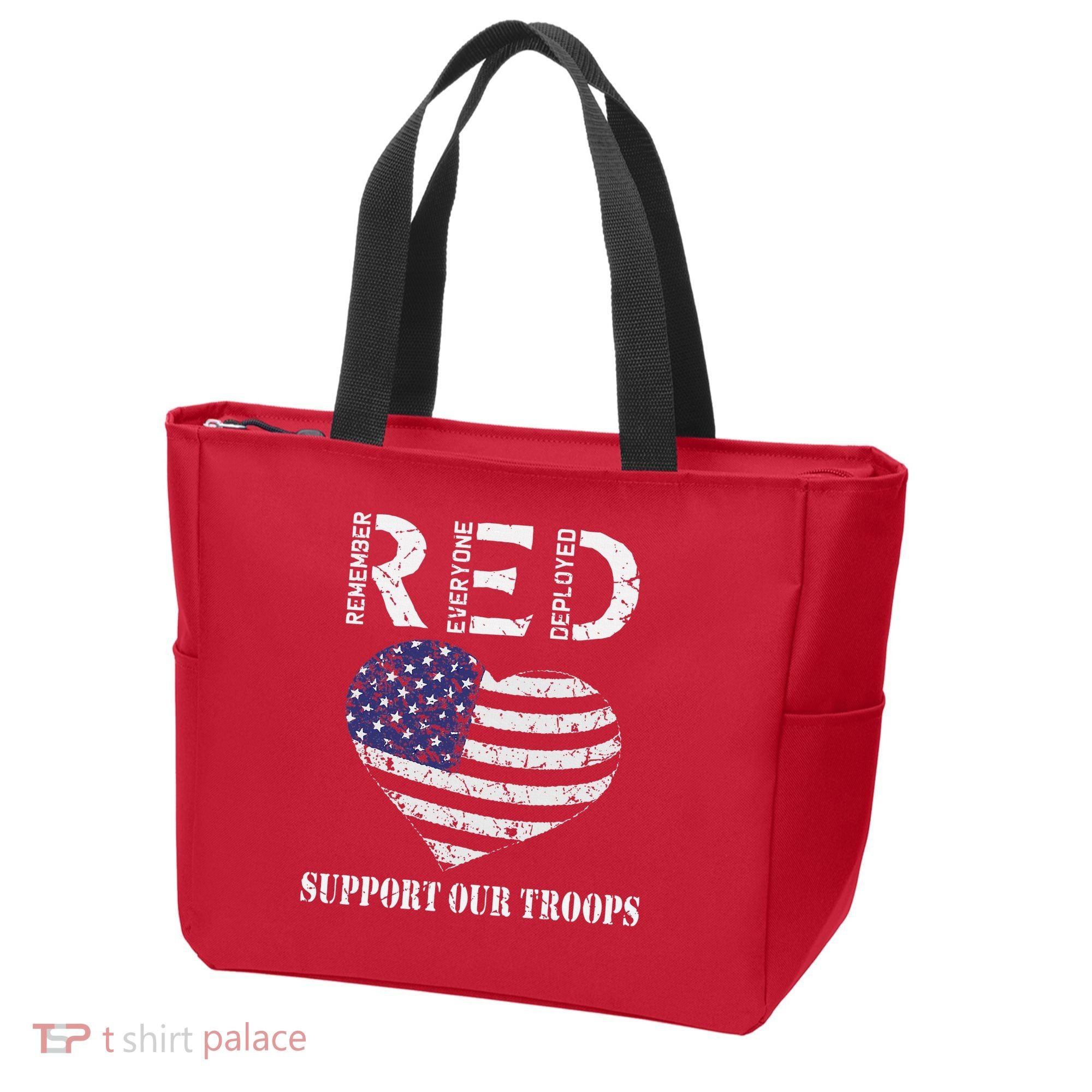 RED Friday Military Support Our Troops Heart Retro US Flag Tote Bag