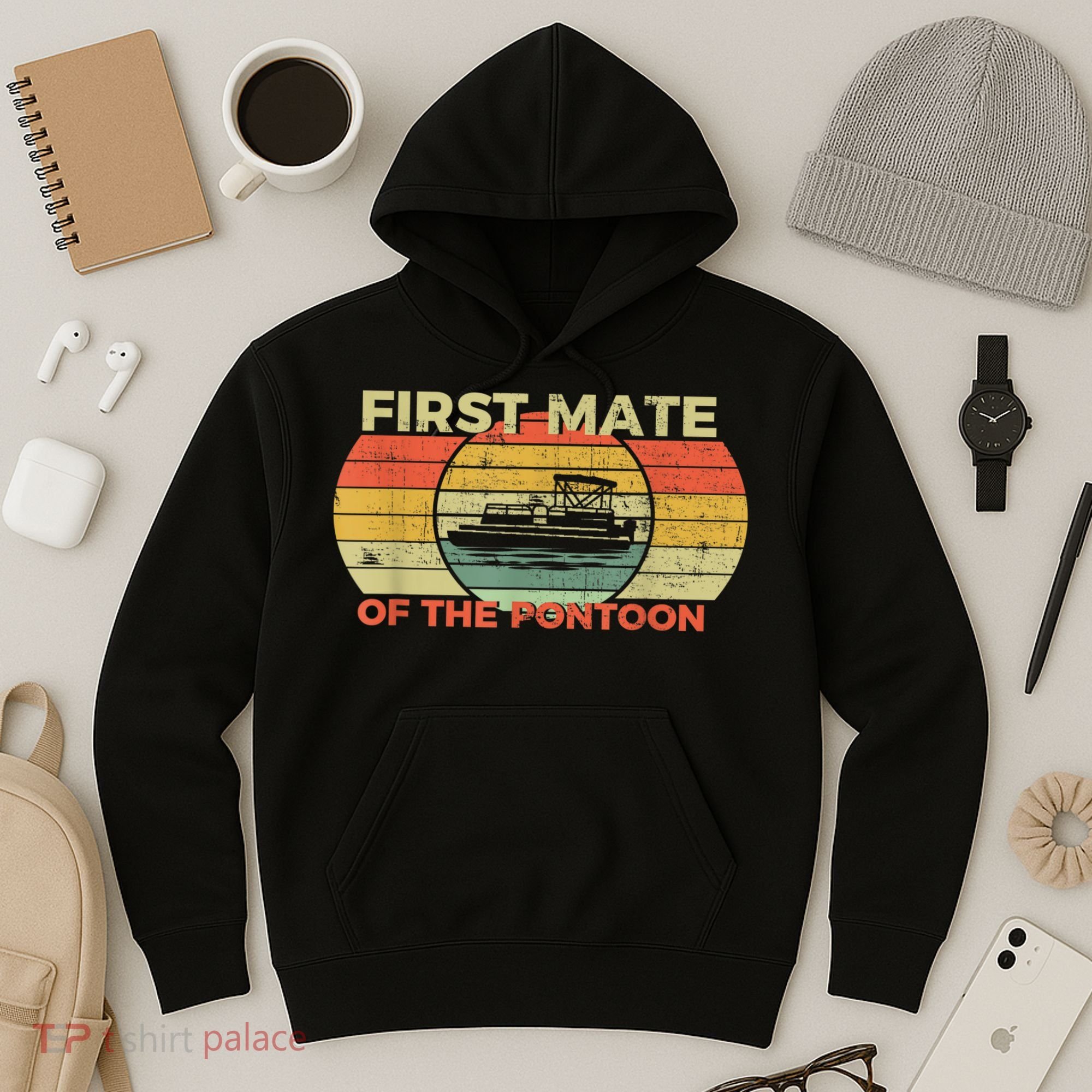 Retro First Mate Pontoon Captain Boat Boating Pontooning Hoodie