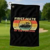 Retro First Mate Pontoon Captain Boat Boating Pontooning Golf Towel thumb 1