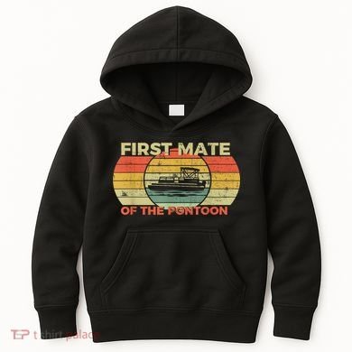 Retro First Mate Pontoon Captain Boat Boating Pontooning Kids Hoodie