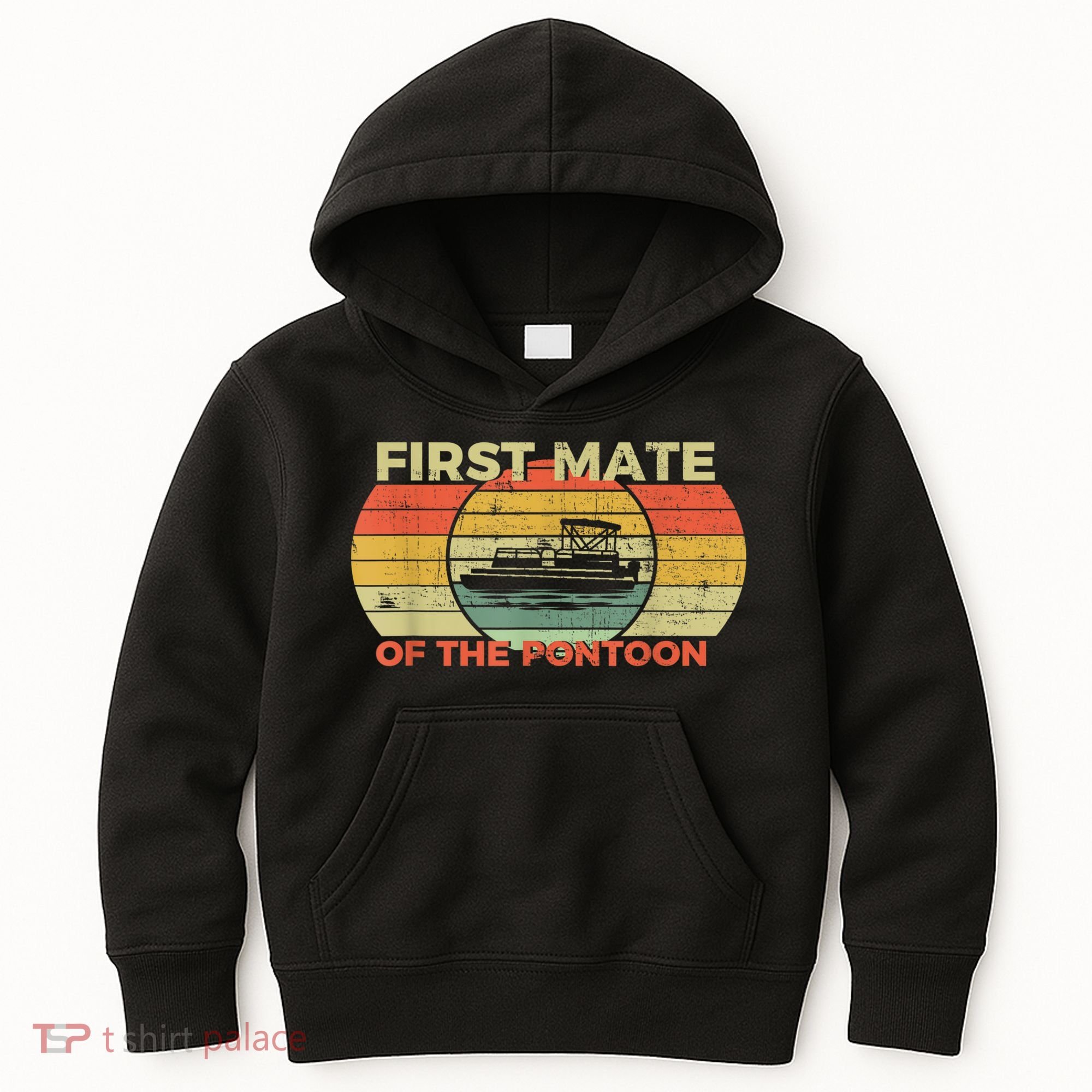Retro First Mate Pontoon Captain Boat Boating Pontooning Kids Hoodie