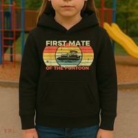 Retro First Mate Pontoon Captain Boat Boating Pontooning Kids Hoodie thumb 3