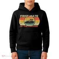 Retro First Mate Pontoon Captain Boat Boating Pontooning Kids Hoodie thumb 4