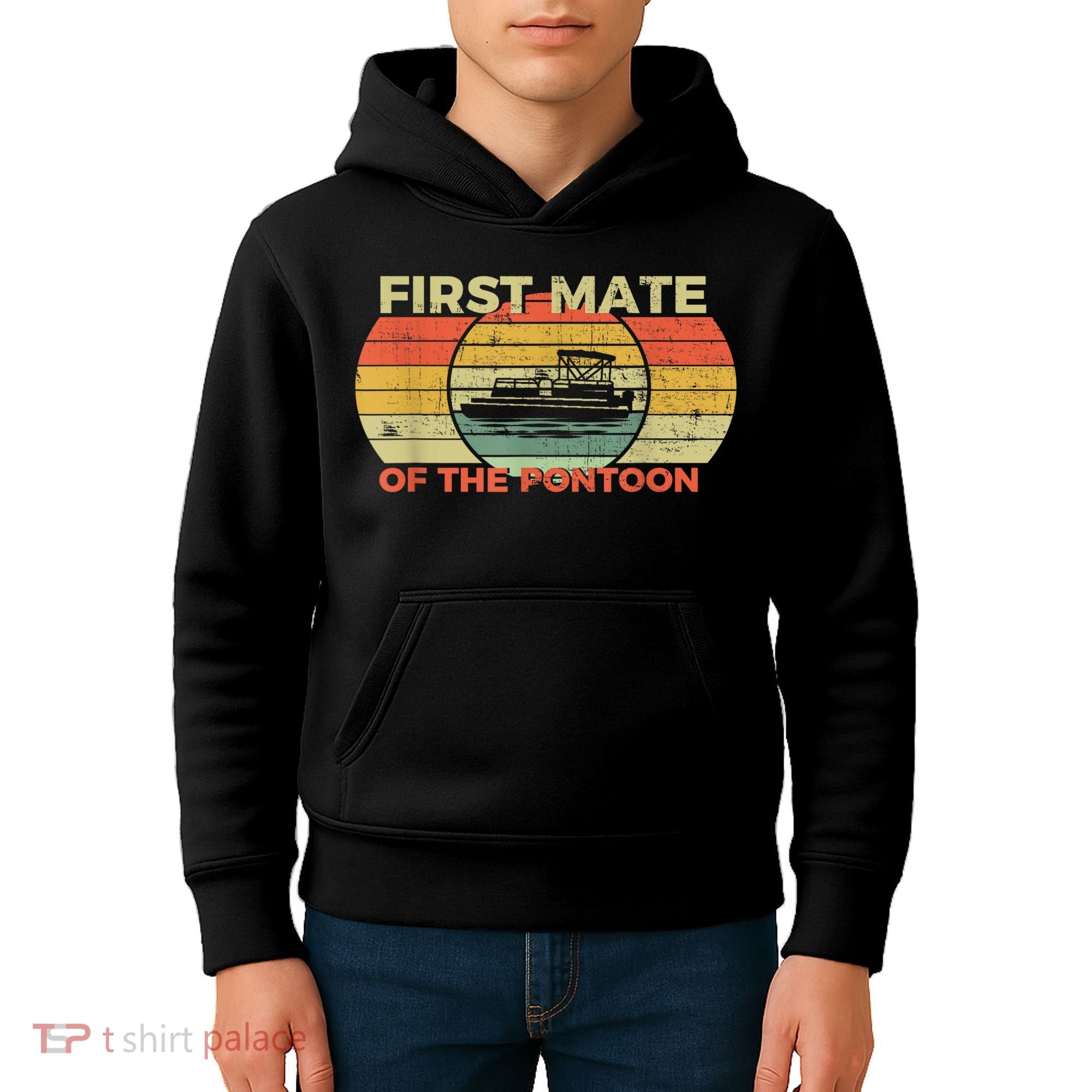 Retro First Mate Pontoon Captain Boat Boating Pontooning Kids Hoodie