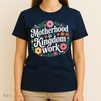 Retro Floral Motherhood Is Kingdom Work MotherS Day Mom T-Shirt thumb 4