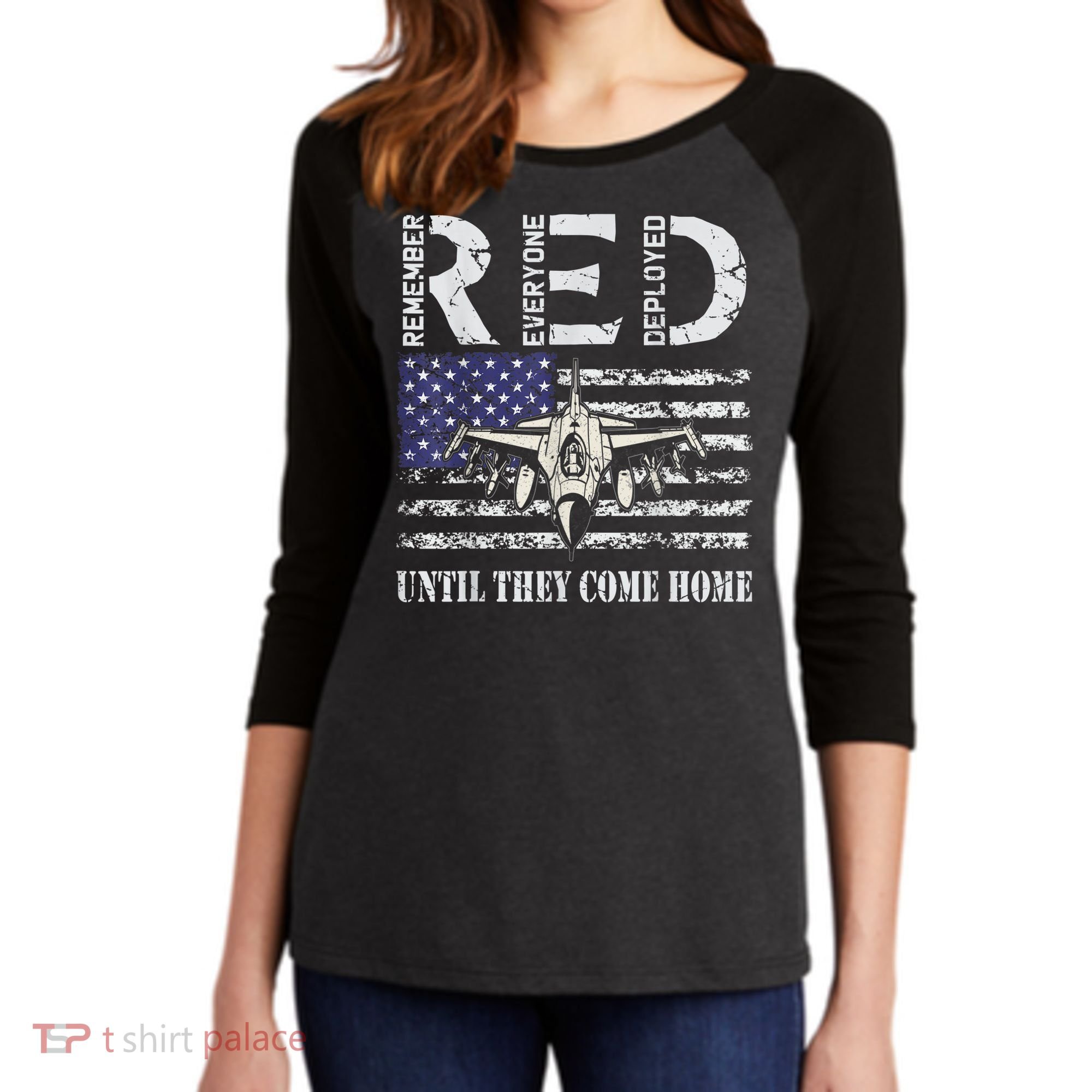 RED Friday Military S Air Force USAF US Flag Veteran Women's Tri-Blend 3/4-Sleeve Raglan Shirt