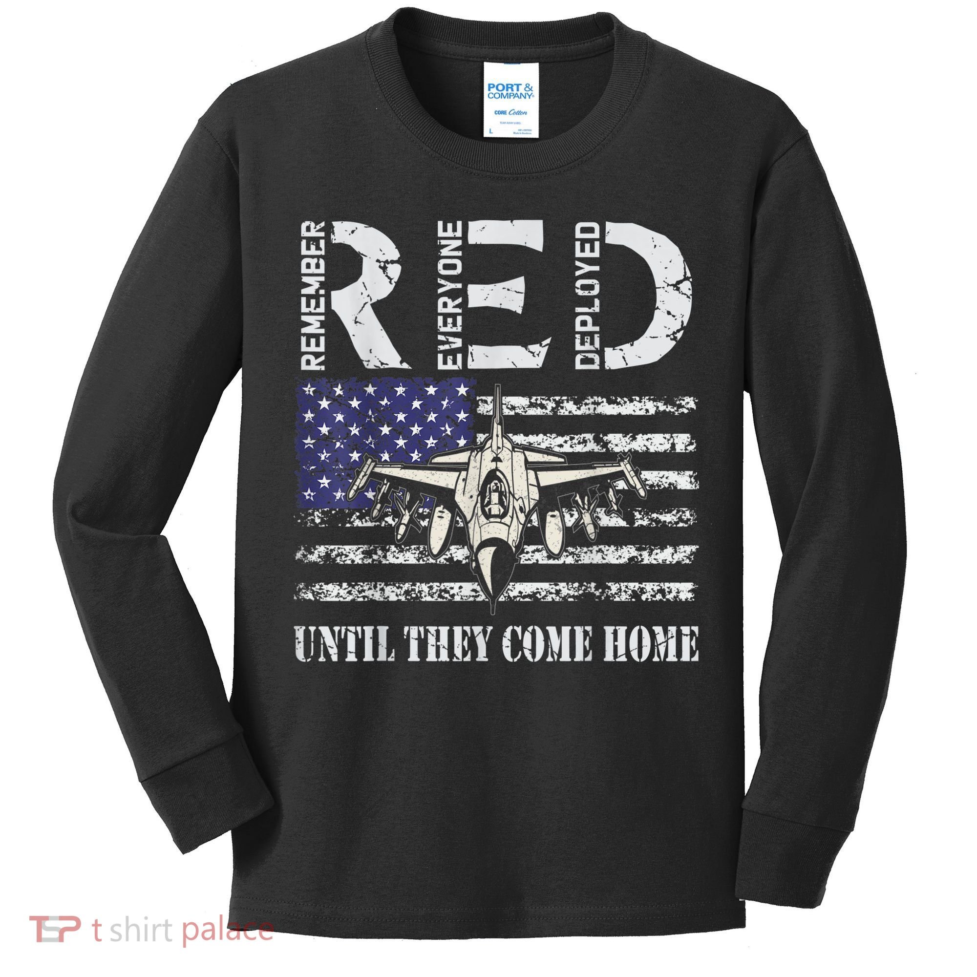 RED Friday Military S Air Force USAF US Flag Veteran Kids Long Sleeve Shirt