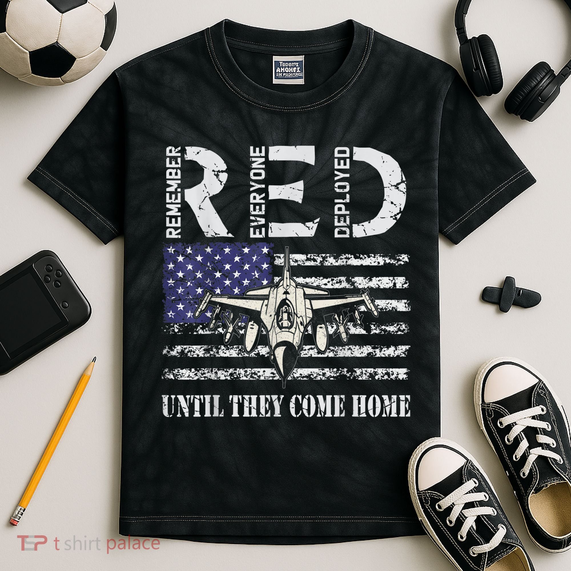 RED Friday Military S Air Force USAF US Flag Veteran Kids Tie-Dye T-Shirt