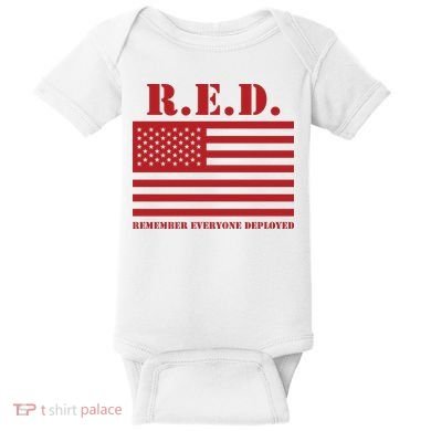 R.E.D. Friday | On Fridays We Wear Red | Remember Everyone Deployed Baby Bodysuit