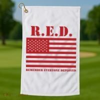 R.E.D. Friday | On Fridays We Wear Red | Remember Everyone Deployed Golf Towel thumb 1