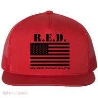 R.E.D. Friday | On Fridays We Wear Red | Remember Everyone Deployed Flat Bill Trucker Hat thumb 0