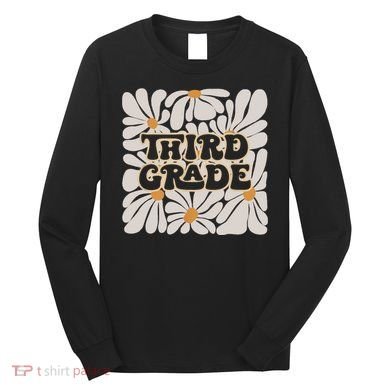 Retro Flower Power Squared Third 3rd Grade Back To School Long Sleeve Shirt
