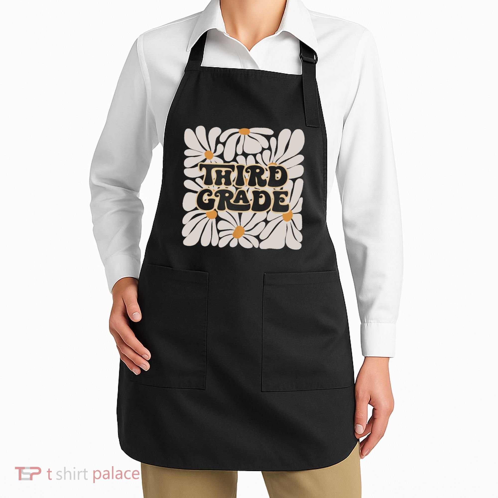 Retro Flower Power Squared Third 3rd Grade Back To School Apron