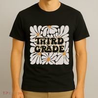 Retro Flower Power Squared Third 3rd Grade Back To School T-Shirt thumb 3