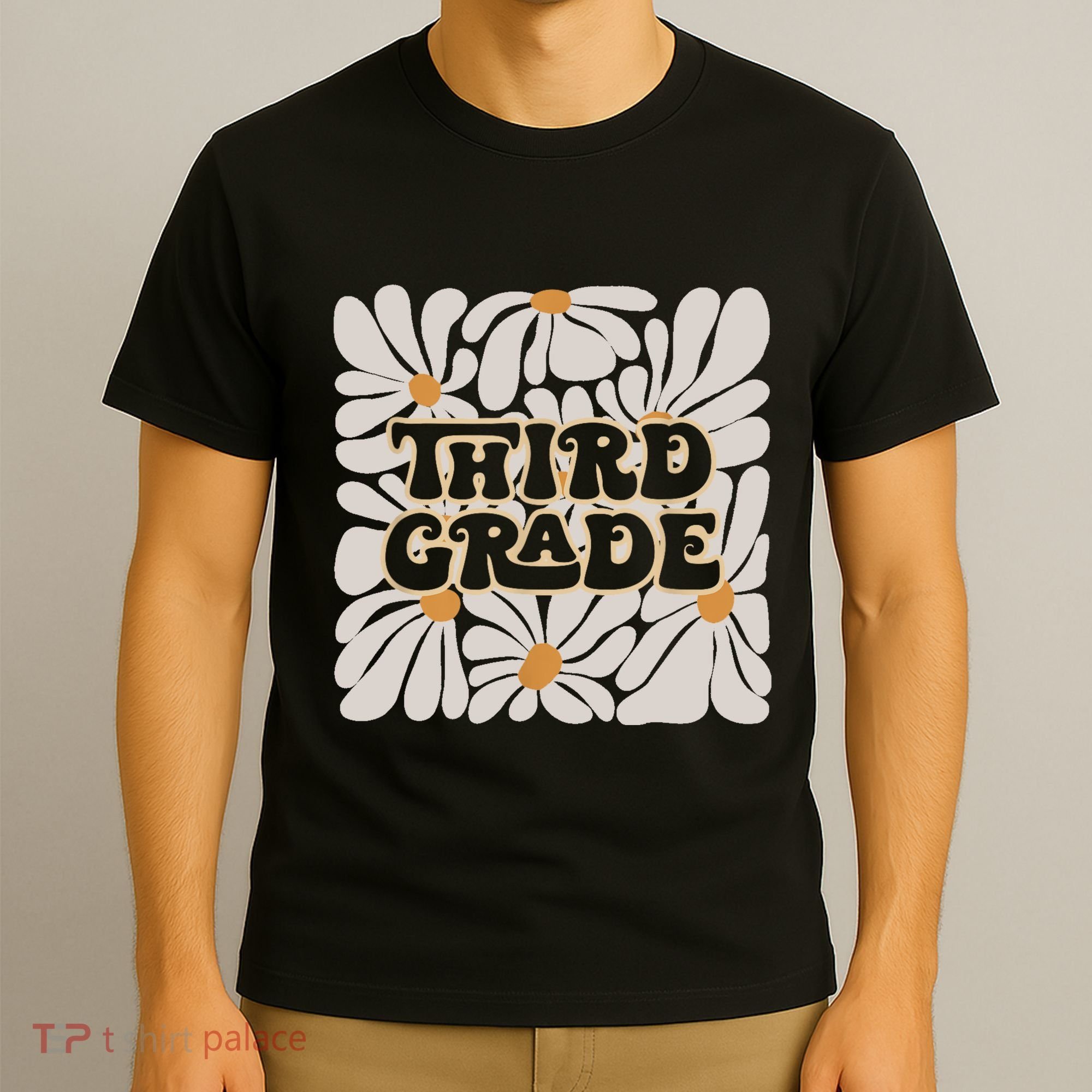 Retro Flower Power Squared Third 3rd Grade Back To School T-Shirt