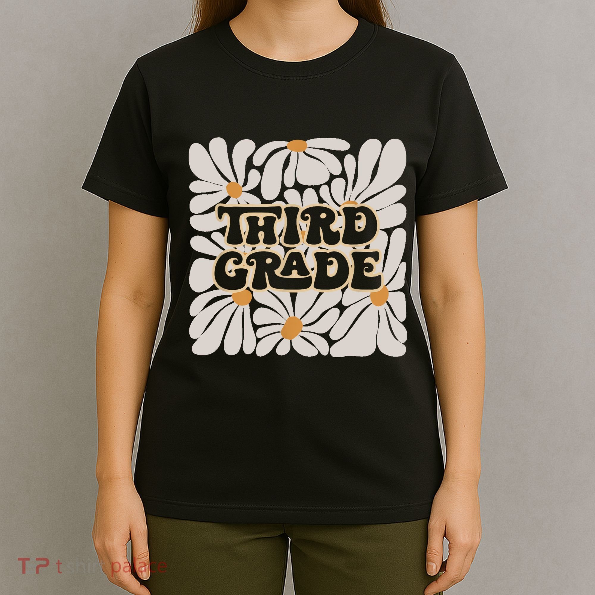 Retro Flower Power Squared Third 3rd Grade Back To School T-Shirt