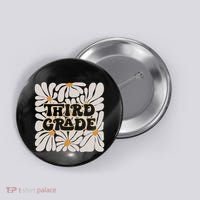 Retro Flower Power Squared Third 3rd Grade Back To School Button thumb 0