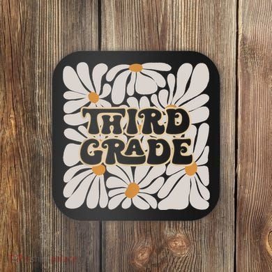 Retro Flower Power Squared Third 3rd Grade Back To School Coaster