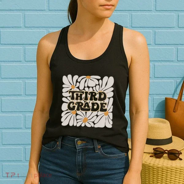 Retro Flower Power Squared Third 3rd Grade Back To School Women's Tank Top