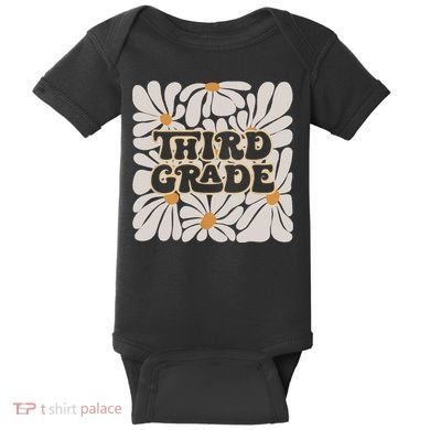 Retro Flower Power Squared Third 3rd Grade Back To School Baby Bodysuit